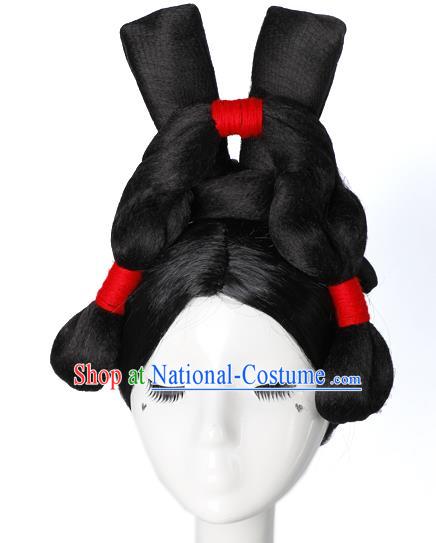 Chinese Tang Dynasty Palace Lady Wigs Ancient Court Maid Hair Chignon Classical Dance Headdress