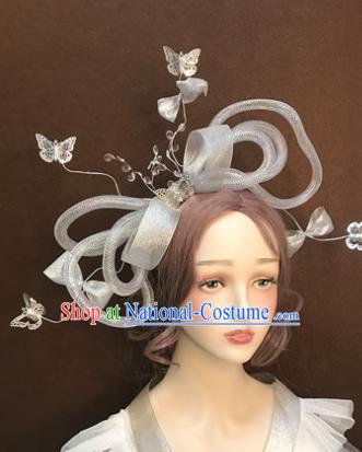 Top Cosplay Flowers Fairy Argent Hair Clasp Baroque Bride Hair Crown Stage Show Giant Headdress Catwalks Hair Accessories