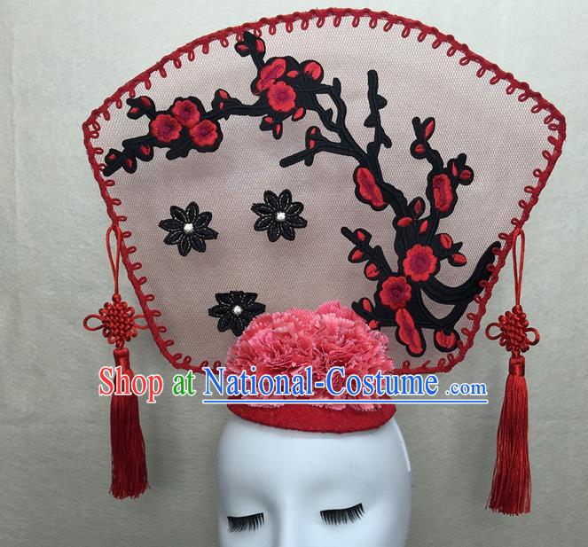 Chinese Handmade Fashion Show Giant Hair Crown Traditional Stage Court Embroidered Plum Top Hat Cheongsam Catwalks Deluxe Headwear