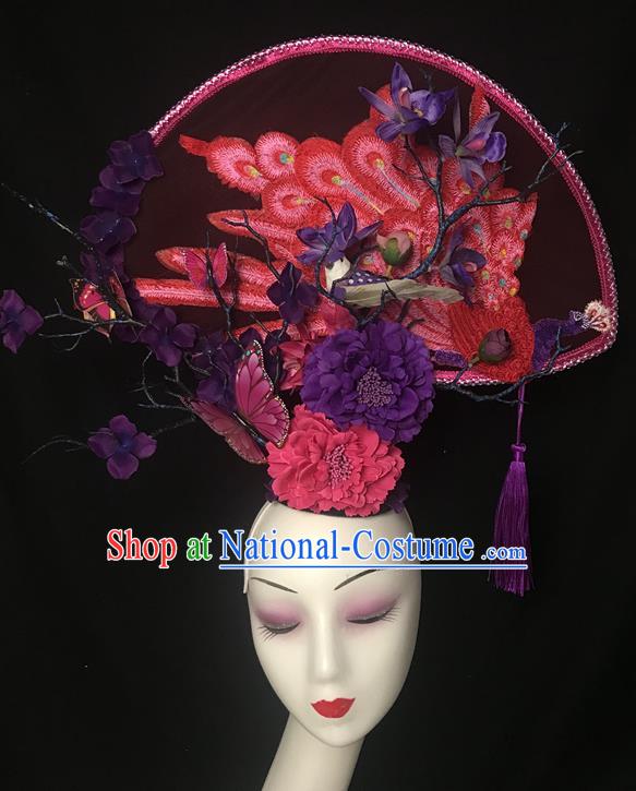 China Handmade Wedding Headwear Stage Show Embroidered Peacock Hair Crown Court Fan Tassel Hair Clasp Qipao Catwalks Fashion Headdress