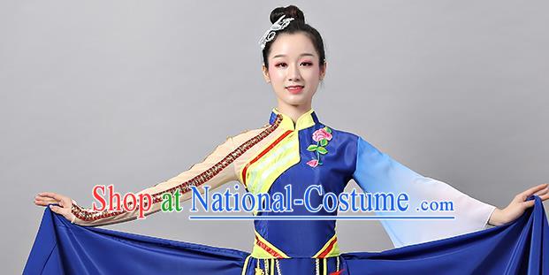 Top Chinese Traditional Stage Performance Clothing Classical Dance Deep Blue Dress Woman Umbrella Dance Garment Costume