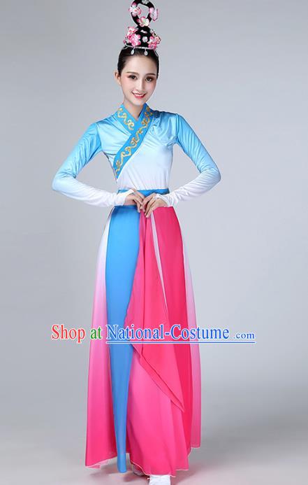 Top Chinese Woman Fan Dance Garment Costume Traditional Stage Performance Clothing Classical Umbrella Dance Blue Dress