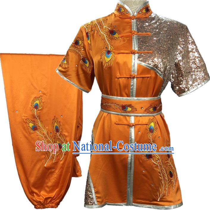 Chinese Chang Boxing Training Garment Costumes Martial Arts Wushu Embroidered Phoenix Orange Outfits Kungfu Competition Clothing