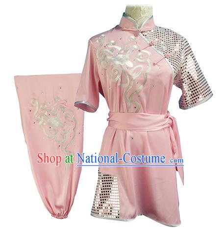 Chinese Kungfu Wushu Competition Clothing Chang Boxing Garment Costumes Martial Arts Embroidered Pink Outfits