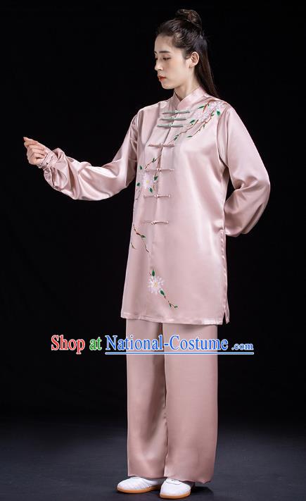 Chinese Woman Tai Chi Competition Clothing Tai Ji Training Garment Costumes Martial Arts Hand Painting Pink Outfits