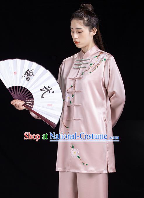 Chinese Woman Tai Chi Competition Clothing Tai Ji Training Garment Costumes Martial Arts Hand Painting Pink Outfits