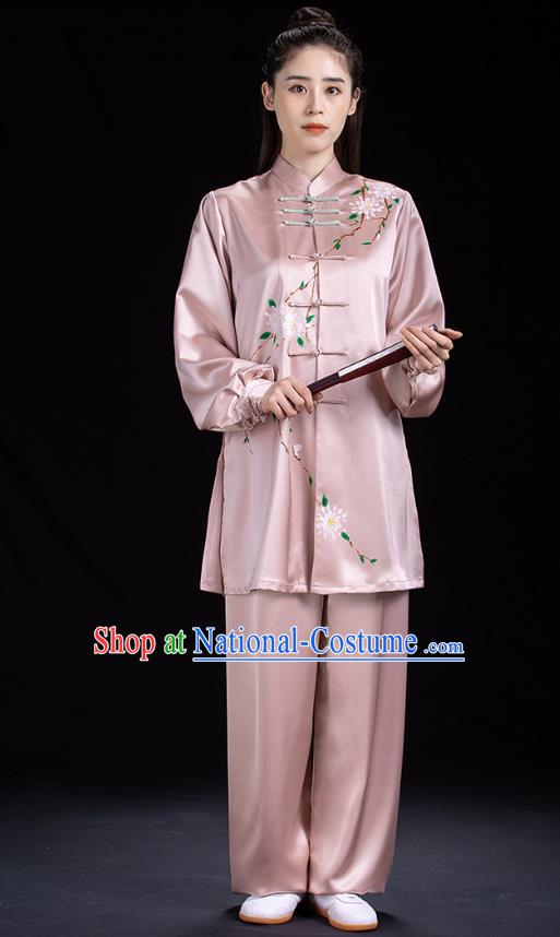 Chinese Woman Tai Chi Competition Clothing Tai Ji Training Garment Costumes Martial Arts Hand Painting Pink Outfits