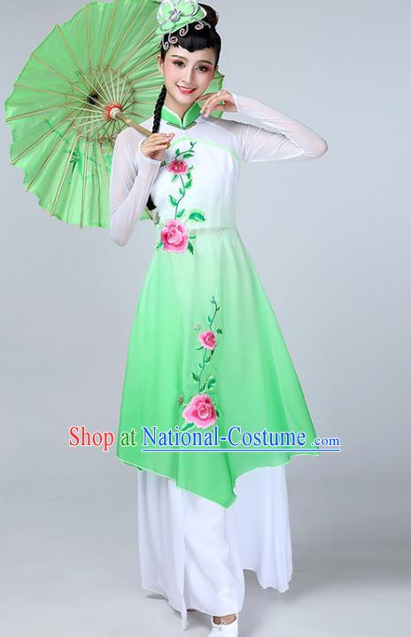 Top Chinese Classical Dance Green Dress Woman Umbrella Dance Garment Costume Traditional Fan Dance Performance Clothing