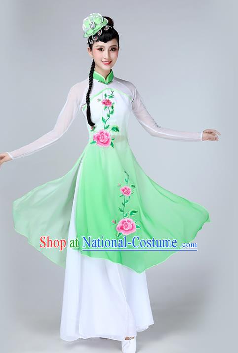 Top Chinese Classical Dance Green Dress Woman Umbrella Dance Garment Costume Traditional Fan Dance Performance Clothing