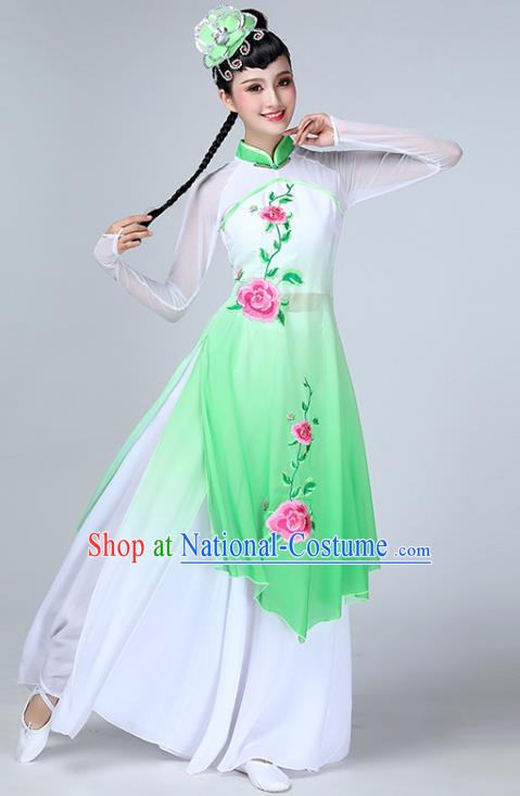 Top Chinese Classical Dance Green Dress Woman Umbrella Dance Garment Costume Traditional Fan Dance Performance Clothing