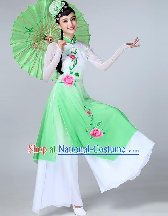 Top Chinese Classical Dance Green Dress Woman Umbrella Dance Garment Costume Traditional Fan Dance Performance Clothing