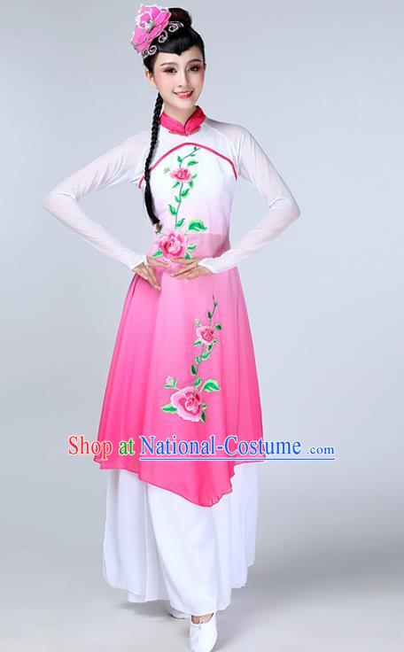 Top Chinese Traditional Fan Dance Performance Clothing Classical Dance Rosy Dress Woman Umbrella Dance Garment Costume