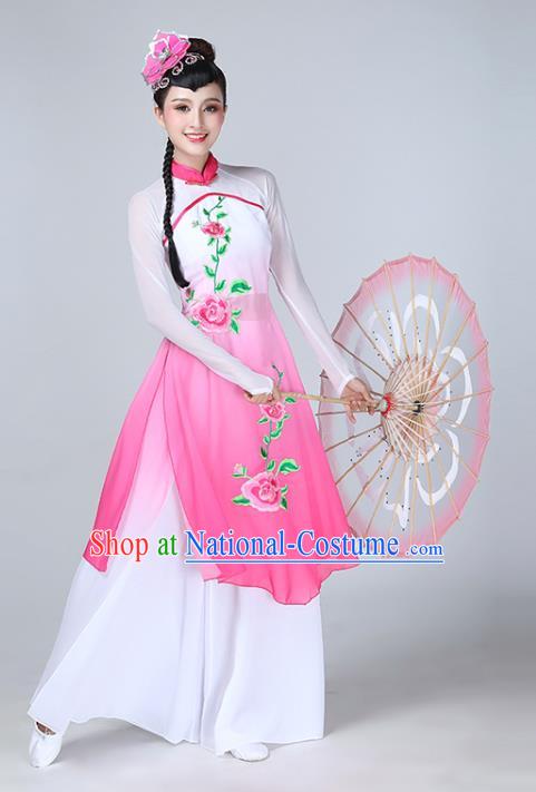 Top Chinese Traditional Fan Dance Performance Clothing Classical Dance Rosy Dress Woman Umbrella Dance Garment Costume