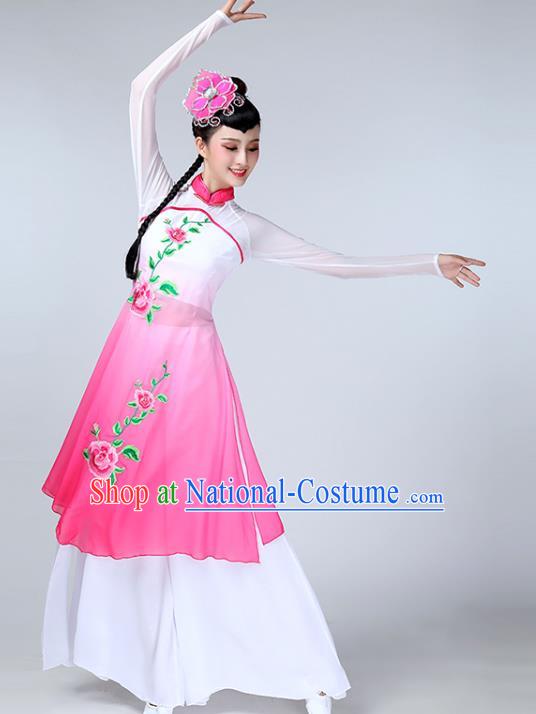 Top Chinese Traditional Fan Dance Performance Clothing Classical Dance Rosy Dress Woman Umbrella Dance Garment Costume