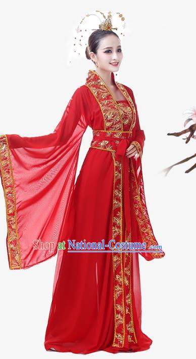 Top Chinese Woman Stage Performance Clothing Classical Dance Garment Costume Traditional Court Empress Red Hanfu Dress Outfits