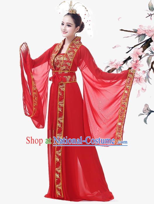 Top Chinese Woman Stage Performance Clothing Classical Dance Garment Costume Traditional Court Empress Red Hanfu Dress Outfits