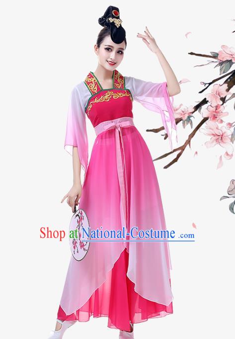 Top Chinese Classical Umbrella Dance Garment Costume Traditional Court Dance Rosy Hanfu Dress Outfits Woman Stage Performance Clothing