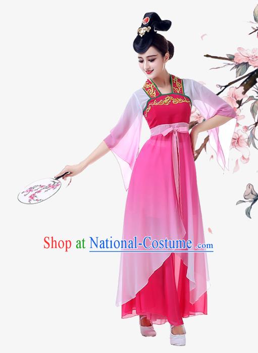 Top Chinese Classical Umbrella Dance Garment Costume Traditional Court Dance Rosy Hanfu Dress Outfits Woman Stage Performance Clothing