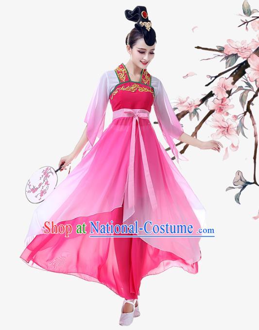 Top Chinese Classical Umbrella Dance Garment Costume Traditional Court Dance Rosy Hanfu Dress Outfits Woman Stage Performance Clothing