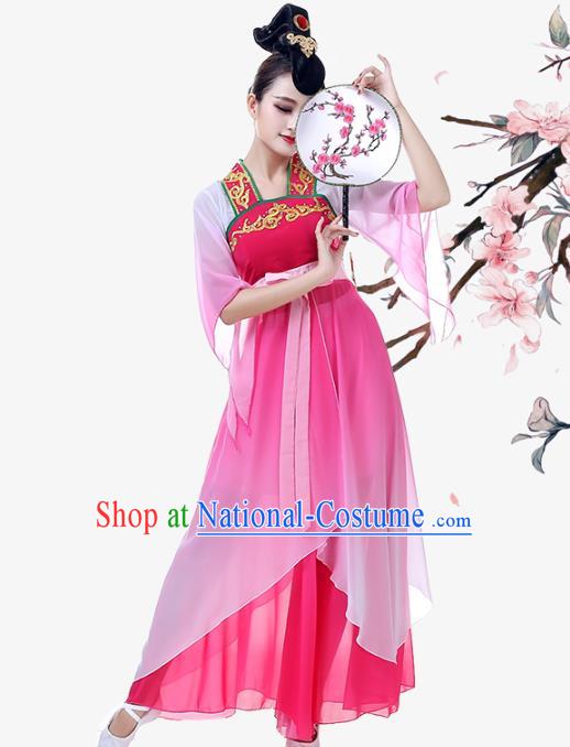 Top Chinese Classical Umbrella Dance Garment Costume Traditional Court Dance Rosy Hanfu Dress Outfits Woman Stage Performance Clothing