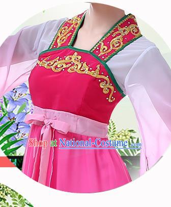 Top Chinese Classical Umbrella Dance Garment Costume Traditional Court Dance Rosy Hanfu Dress Outfits Woman Stage Performance Clothing