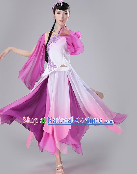 Top Chinese Traditional Fan Dance Performance Clothing Classical Dance Purple Dress Outfits Woman Solo Dance Garment Costume