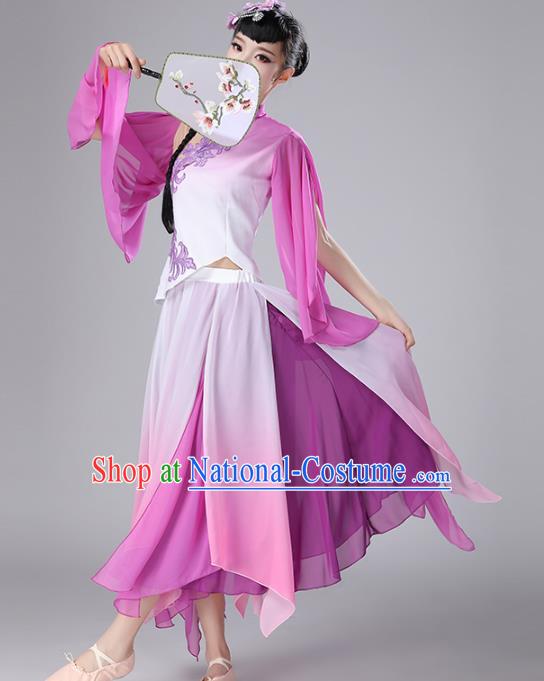 Top Chinese Traditional Fan Dance Performance Clothing Classical Dance Purple Dress Outfits Woman Solo Dance Garment Costume