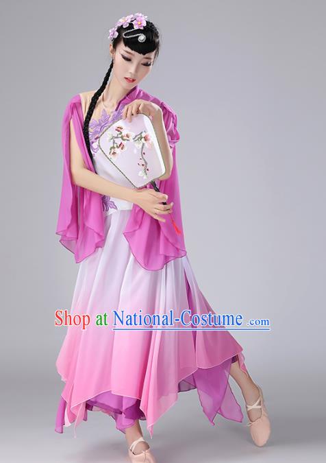 Top Chinese Traditional Fan Dance Performance Clothing Classical Dance Purple Dress Outfits Woman Solo Dance Garment Costume