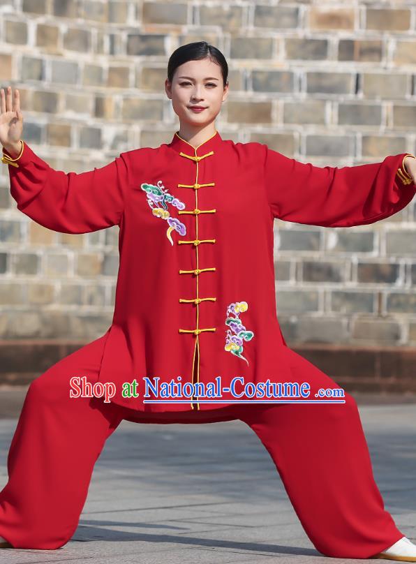 Chinese Martial Arts Garment Kung Fu Competition Embroidered Red Suits Tai Ji Performance Outfits Tai Chi Clothing