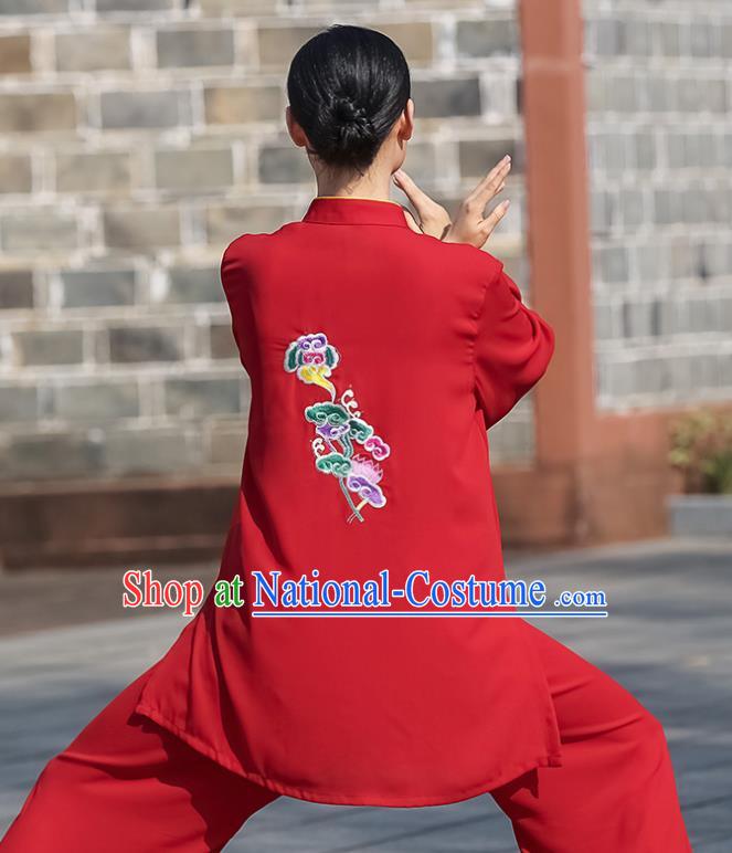 Chinese Martial Arts Garment Kung Fu Competition Embroidered Red Suits Tai Ji Performance Outfits Tai Chi Clothing