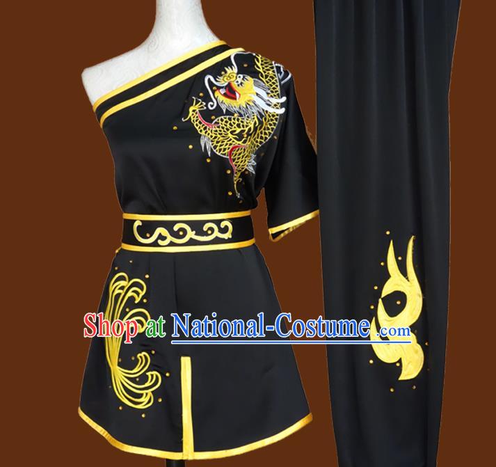 China Martial Arts Embroidered Clothing Nanquan Boxing Training Suits Tai Chi Garment Costumes Wushu Kung Fu Black Uniforms