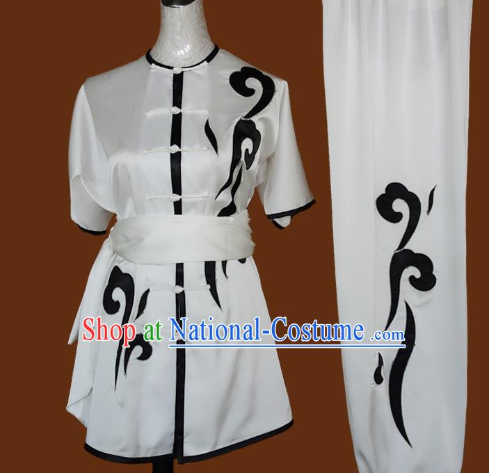 China Wushu Kung Fu White Uniforms Martial Arts Embroidered Clothing Nanquan Boxing Training Suits Tai Chi Garment Costumes