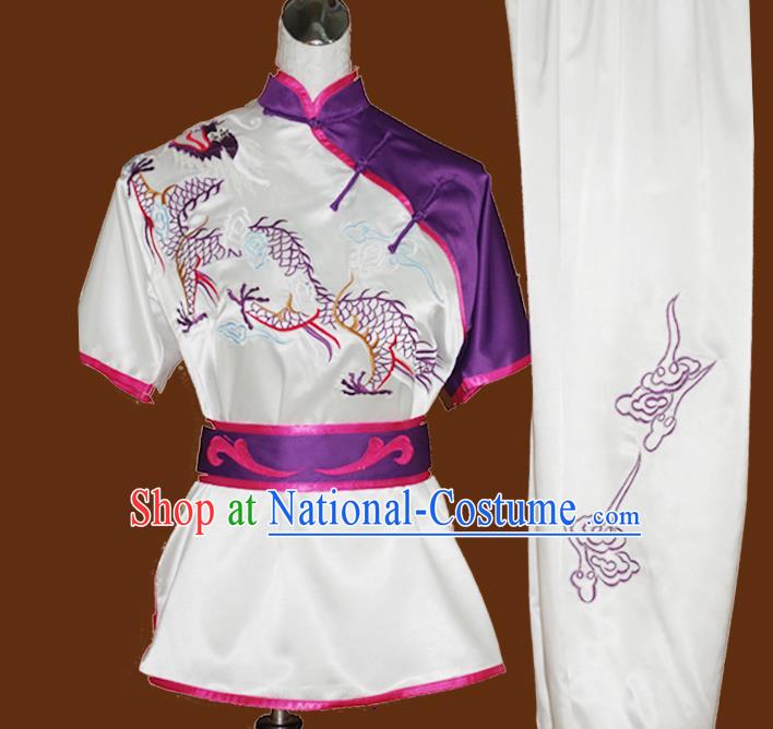 China Martial Arts Embroidered Dragon Clothing Nanquan Boxing Training Suits Kung Fu Uniforms Wushu Kongfu Garment Costumes