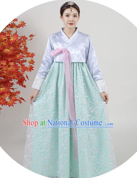 Korean Court Hanbok Blue Blouse and Green Dress Classical Dance Outfits Traditional Wedding Dress Asian Korea Ancient Bride Garment Costumes