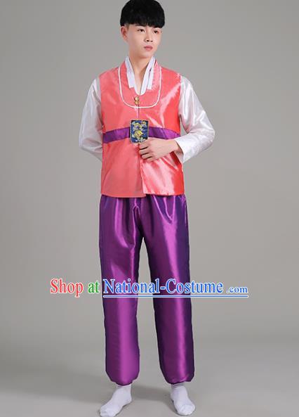 Korea Stage Performance Clothing Pink Vest White Shirt and Purple Pants Korean Male Costumes Traditional Wedding Suits