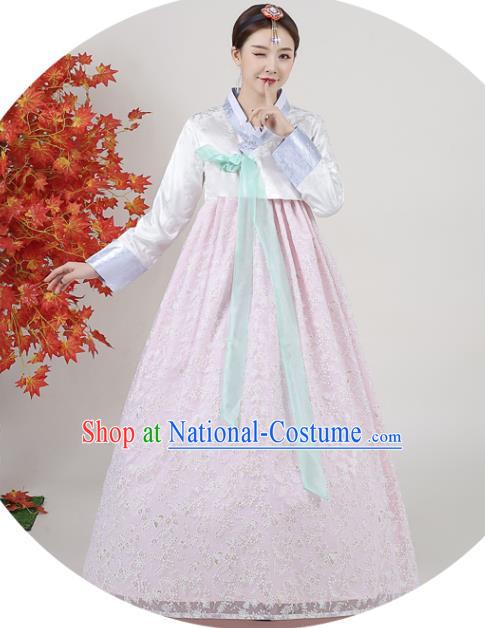 Asian Korea Classical Dance Outfits Korean Traditional Wedding Dress Ancient Bride Garment Costumes Court White Blouse and Pink Dress