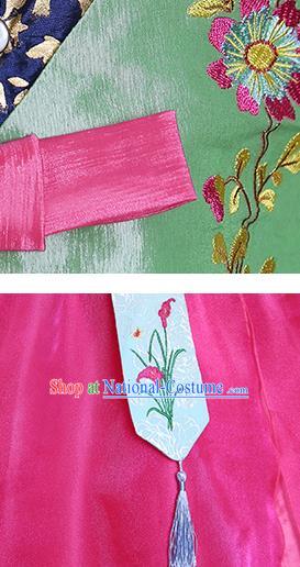 Korea Girl Princess Embroidered Green Blouse and Rosy Dress Korean Children Court Garment Costumes Asian Traditional Hanbok Clothing