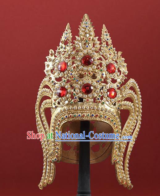 Asian Thailand Court King Royal Crown Thai Stage Performance Golden Hat Headwear