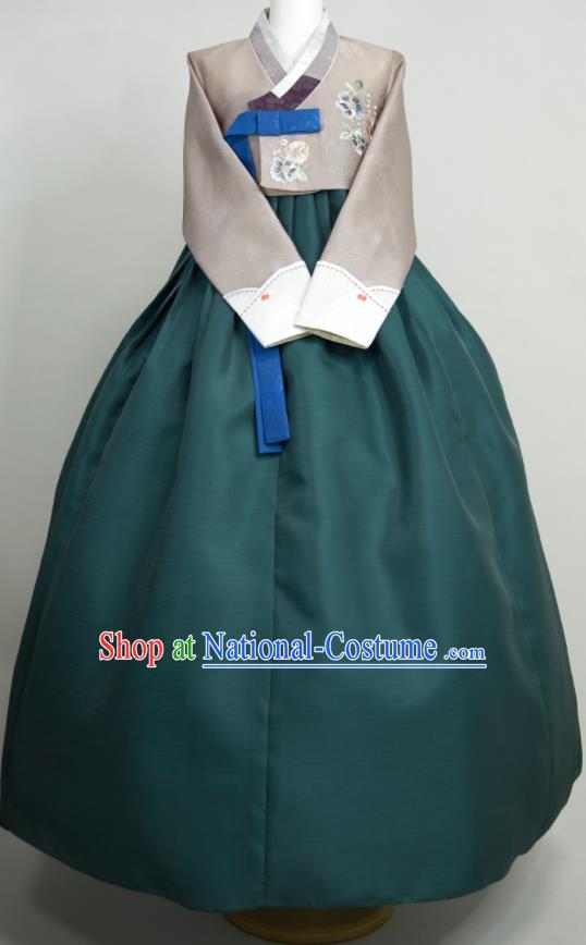 Korean Traditional Festival Celebration Clothing Court Hanbok Embroidered Grey Blouse and Green Dress Classical Dance Fashion Costumes