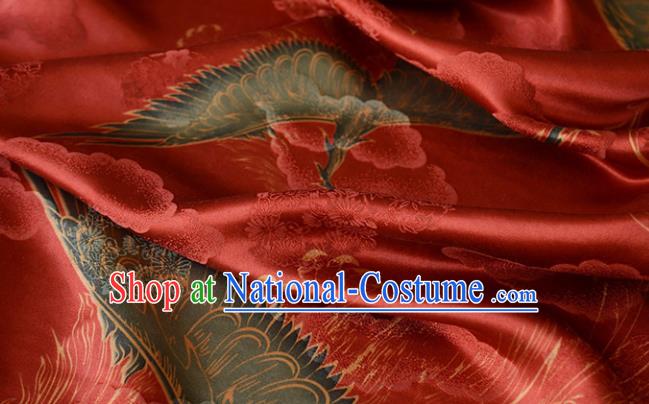 Chinese Silk Fabric Red Gambiered Guangdong Gauze High Quality Cheongsam Cloth Classical Cranes Pattern DIY Satin Fabric