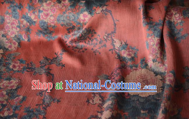 Chinese High Quality Cheongsam Cloth Classical Peony Pattern DIY Satin Fabric Silk Fabric Red Gambiered Guangdong Gauze