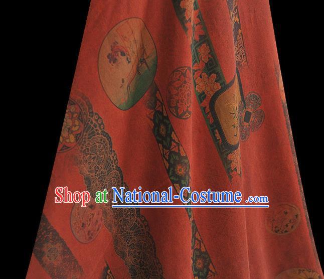 Chinese Dark Red Gambiered Guangdong Gauze Traditional Flowers Pattern Dress Fabric Cheongsam Silk Cloth