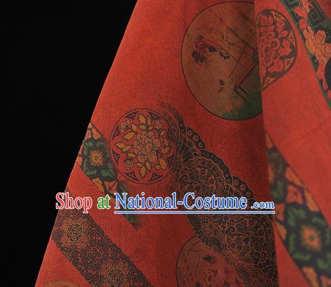 Chinese Dark Red Gambiered Guangdong Gauze Traditional Flowers Pattern Dress Fabric Cheongsam Silk Cloth