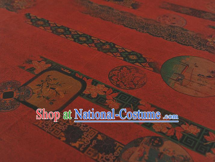 Chinese Dark Red Gambiered Guangdong Gauze Traditional Flowers Pattern Dress Fabric Cheongsam Silk Cloth