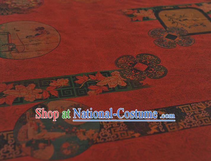 Chinese Dark Red Gambiered Guangdong Gauze Traditional Flowers Pattern Dress Fabric Cheongsam Silk Cloth