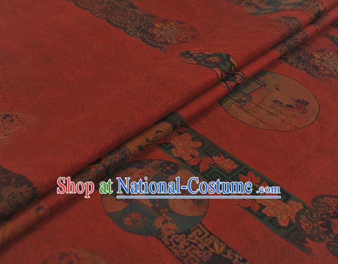 Chinese Dark Red Gambiered Guangdong Gauze Traditional Flowers Pattern Dress Fabric Cheongsam Silk Cloth