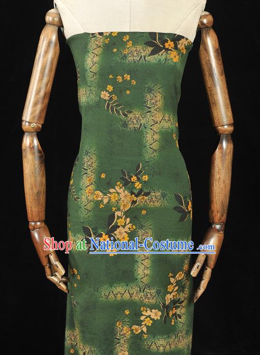 Chinese Cheongsam Silk Cloth Tang Suit Green Gambiered Guangdong Gauze Traditional Flowers Pattern Dress Fabric