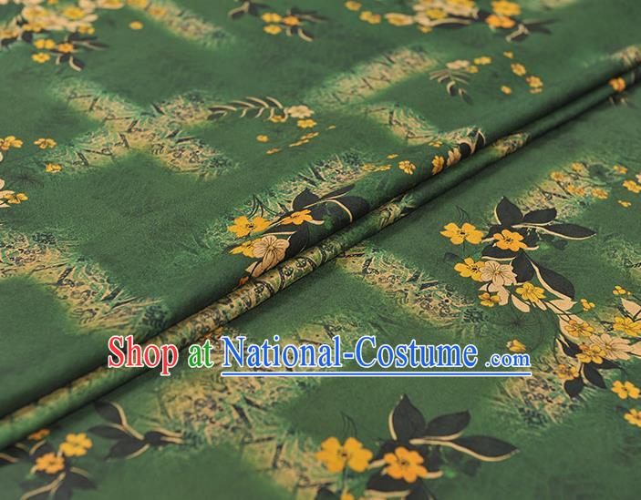 Chinese Cheongsam Silk Cloth Tang Suit Green Gambiered Guangdong Gauze Traditional Flowers Pattern Dress Fabric