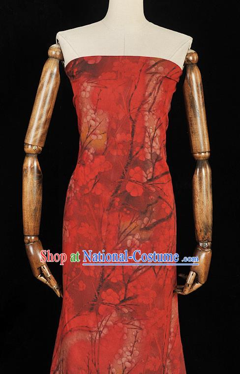 Chinese Traditional Plum Blossom Pattern Dress Fabric Cheongsam Silk Cloth Tang Suit Red Gambiered Guangdong Gauze