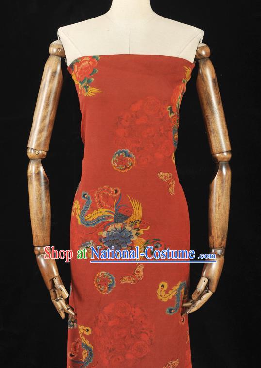 Chinese Red Gambiered Guangdong Gauze Traditional Phoenix Pattern Wedding Dress Fabric Cheongsam Silk Cloth